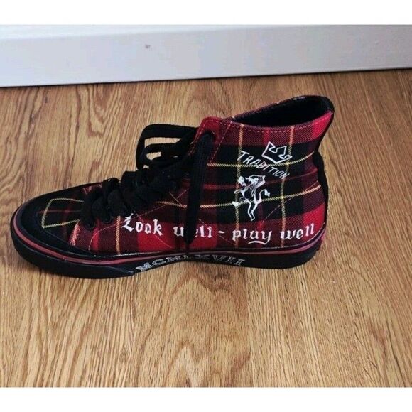 Polo Ralph Lauren Solomon Red Plaid High Top Shoes Men 7 D Tradition Punk 90’s - Picture 4 of 11